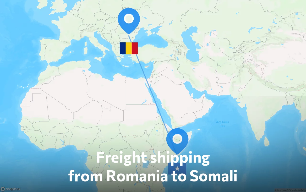 Shipping route from Romania to Somali