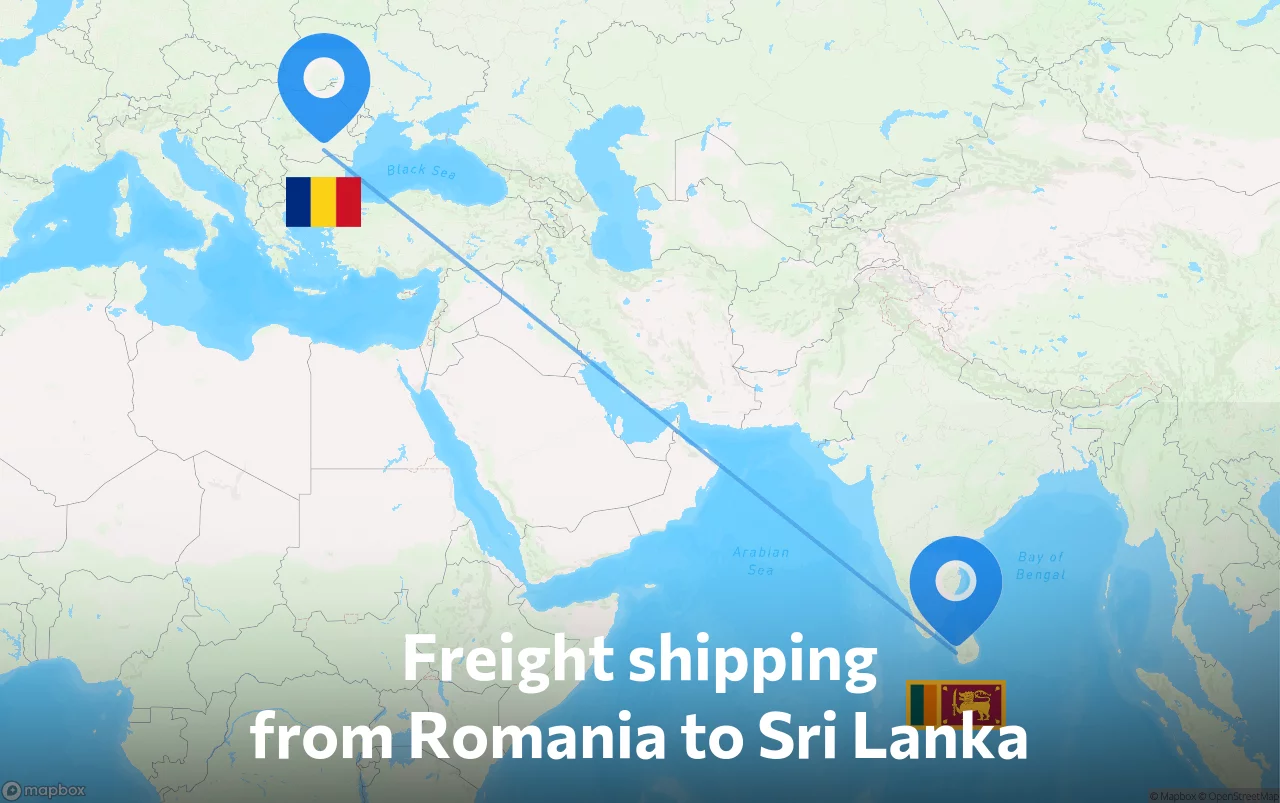 Shipping route from Romania to Sri Lanka