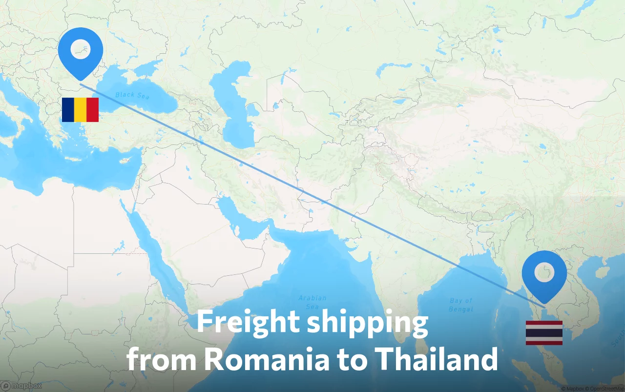 Shipping route from Romania to Thailand