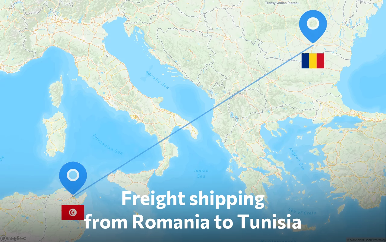 Shipping route from Romania to Tunisia