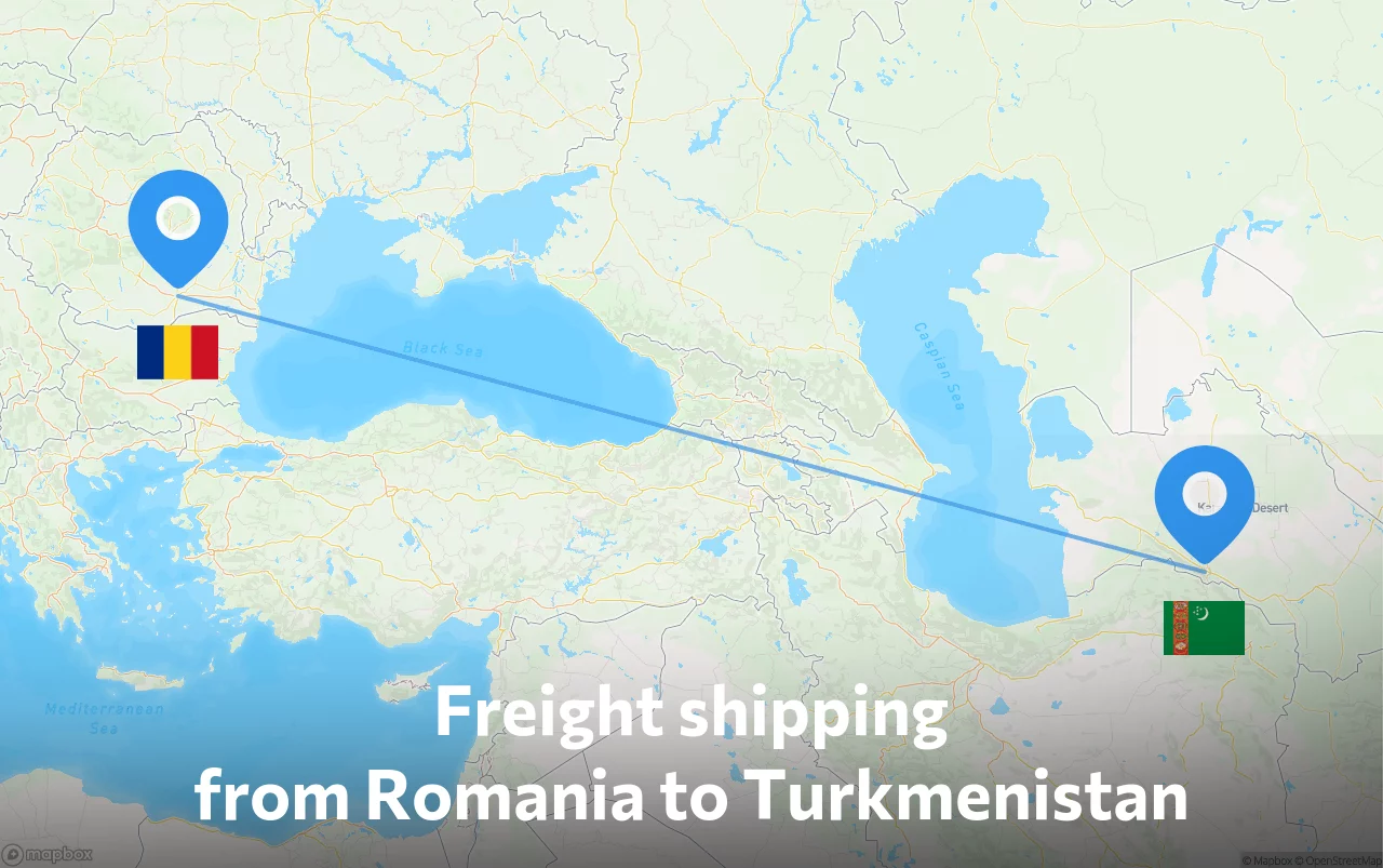 Shipping route from Romania to Turkmenistan
