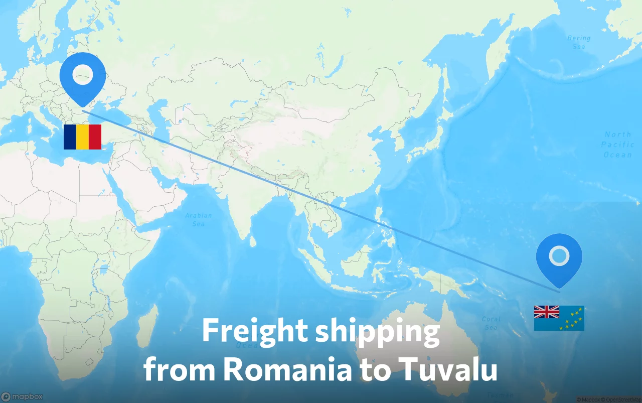 Shipping route from Romania to Tuvalu