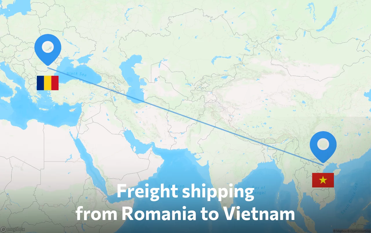 Shipping route from Romania to Vietnam