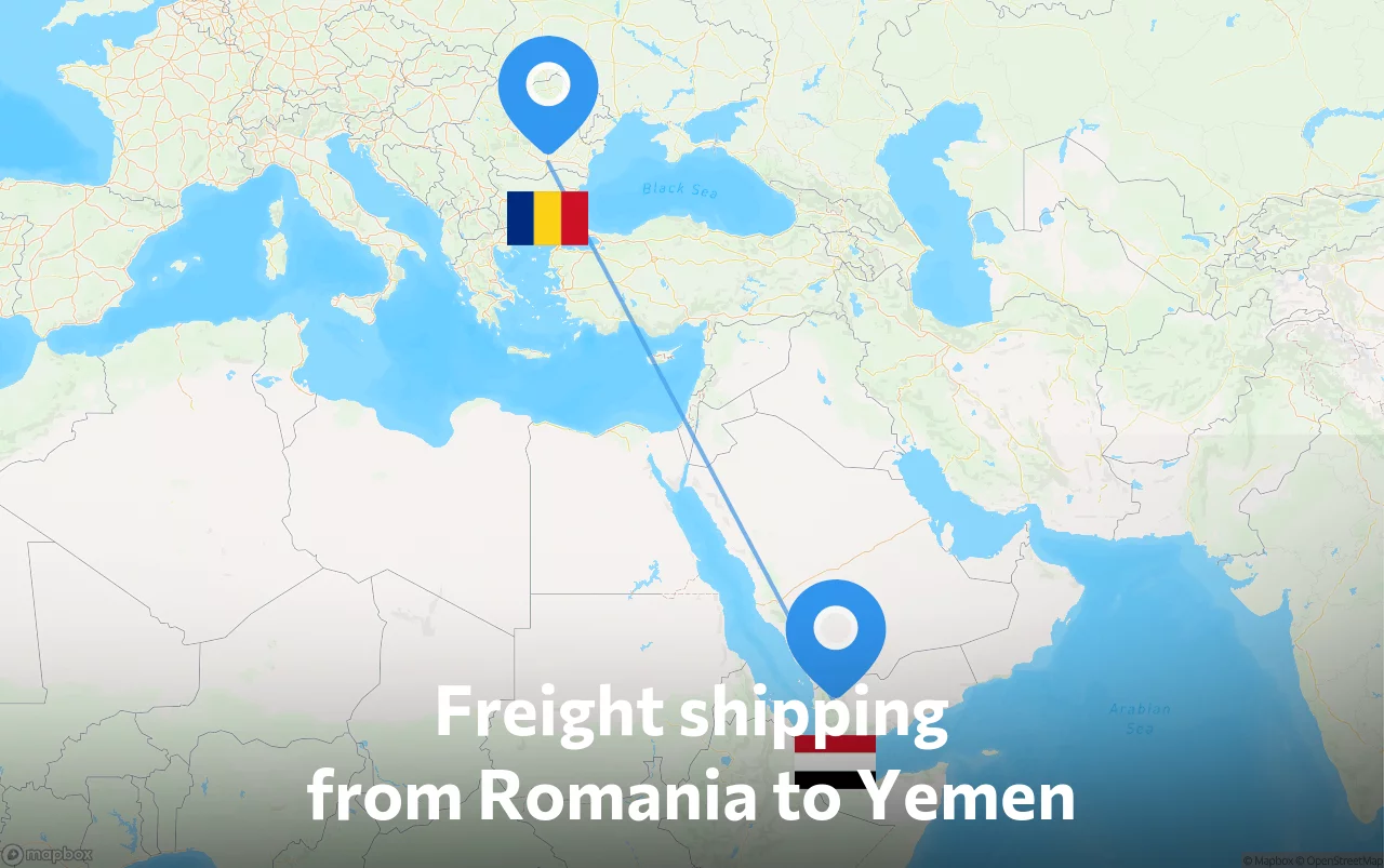 Shipping route from Romania to Yemen