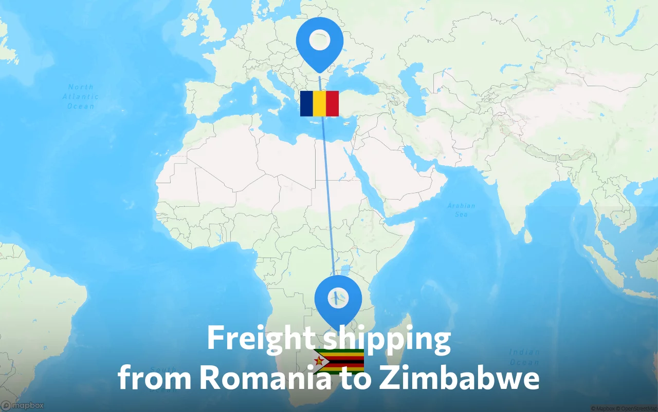 Shipping route from Romania to Zimbabwe