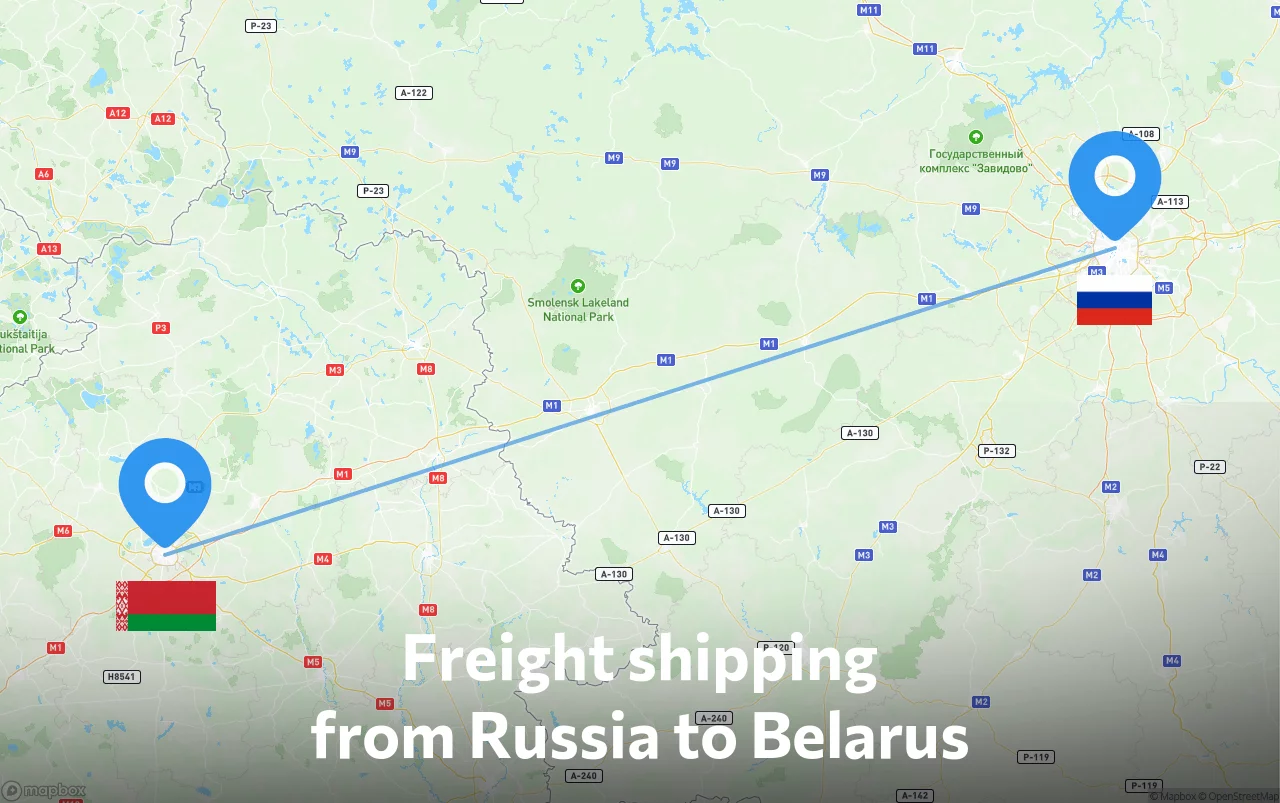 Shipping route from Russia to Belarus