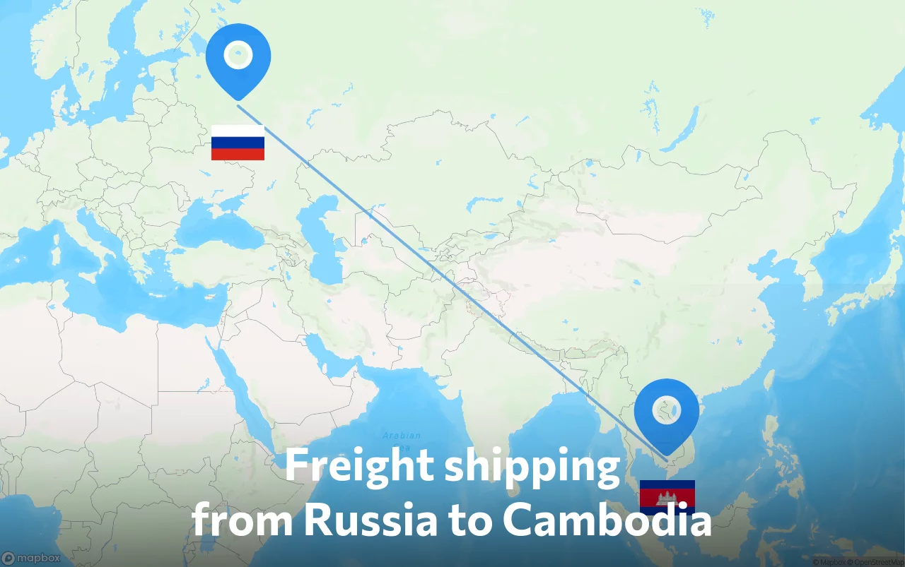 Shipping route from Russia to Cambodia