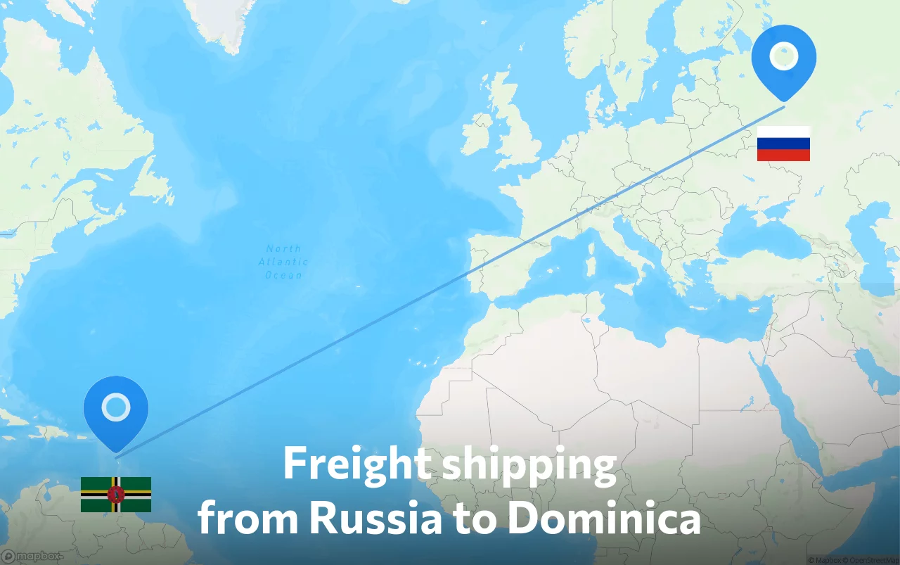 Shipping route from Russia to Dominica