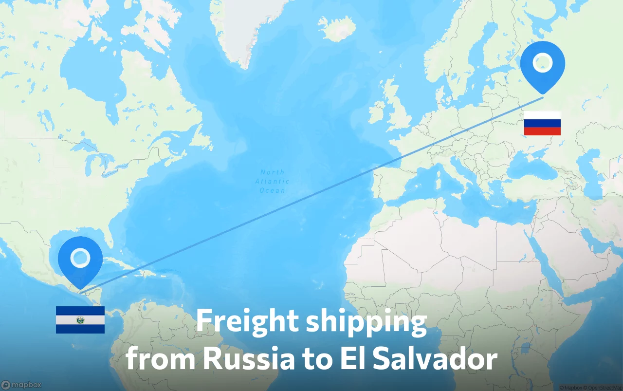 Shipping route from Russia to El Salvador
