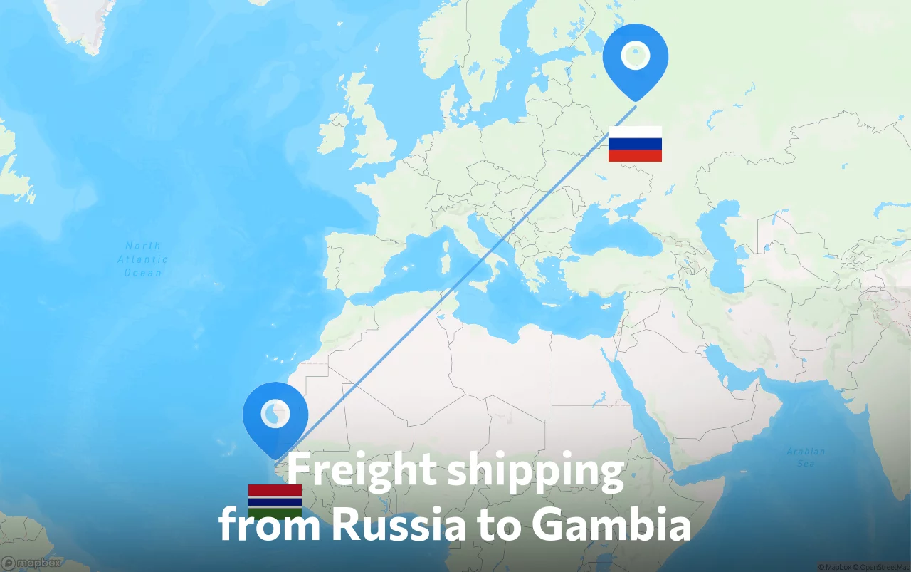 Shipping route from Russia to Gambia