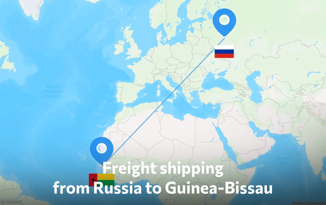 Shipping route from Russia to Guinea-Bissau