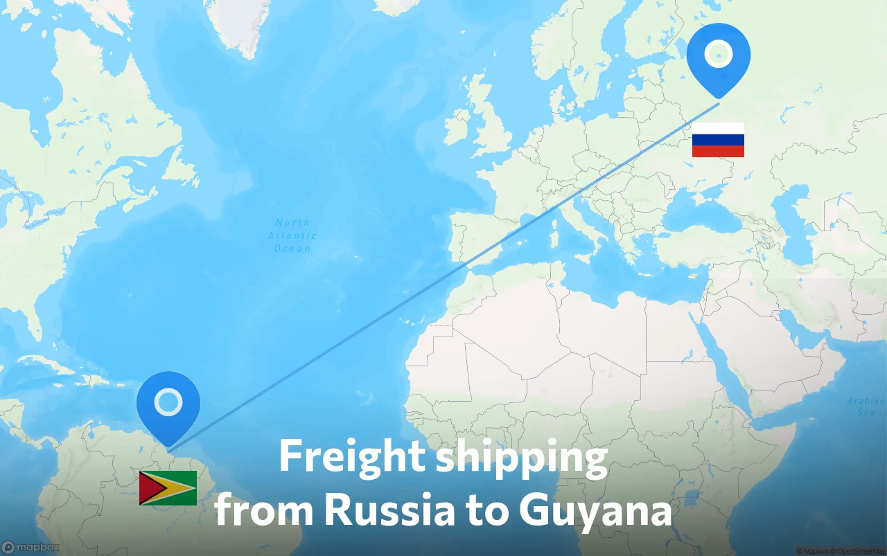 Shipping route from Russia to Guyana