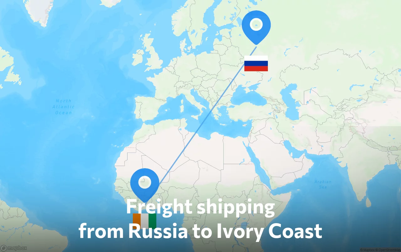 Shipping route from Russia to Ivory Coast
