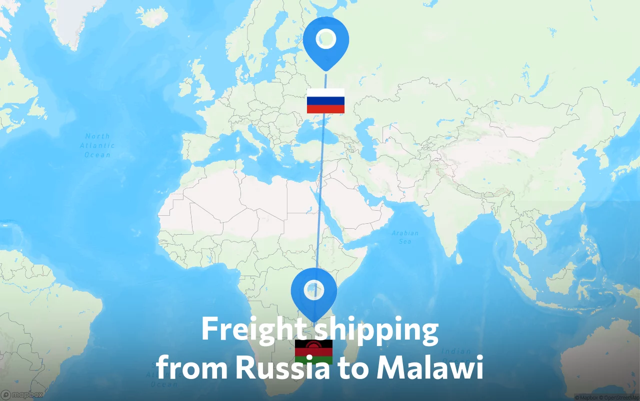 Shipping route from Russia to Malawi