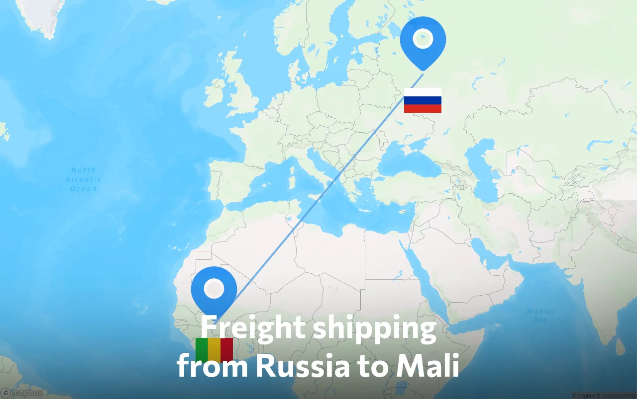 Shipping route from Russia to Mali