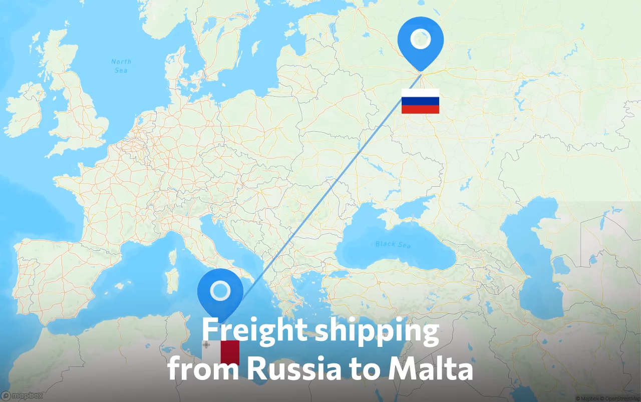 Shipping route from Russia to Malta