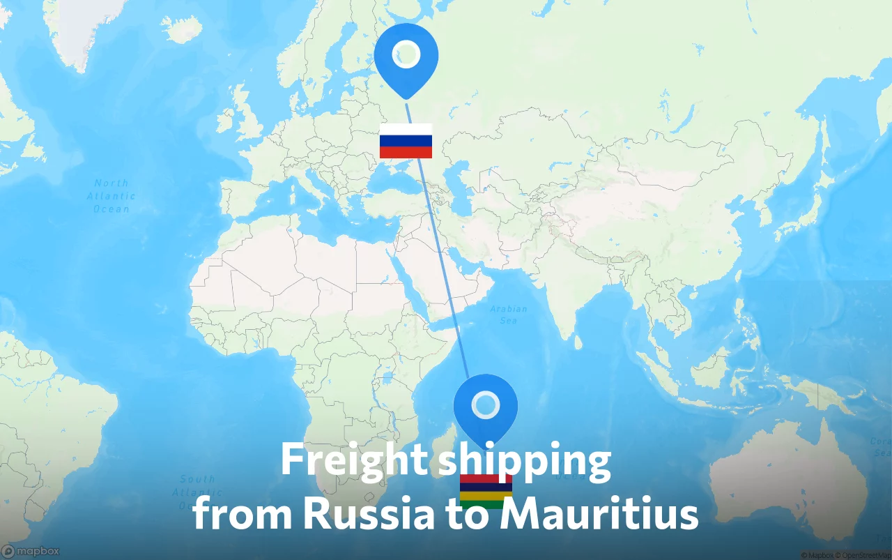 Shipping route from Russia to Mauritius