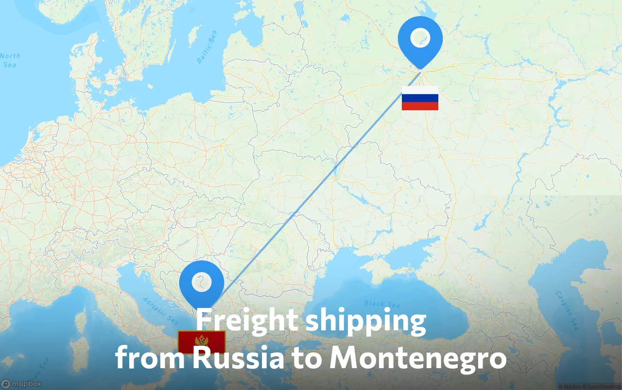 Shipping route from Russia to Montenegro