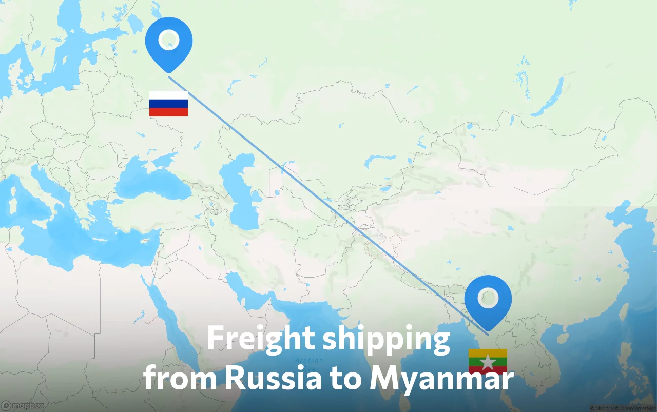 Shipping route from Russia to Myanmar