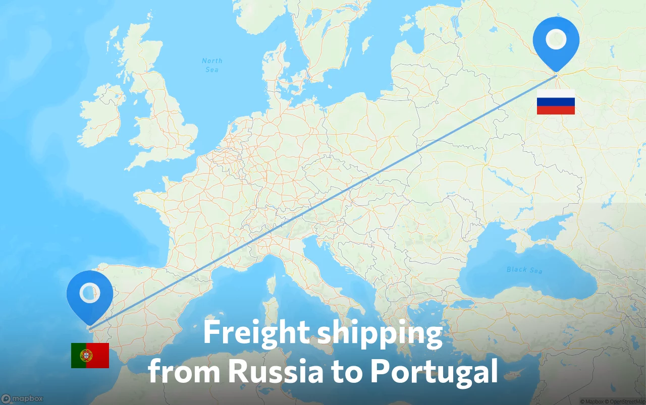 Shipping route from Russia to Portugal