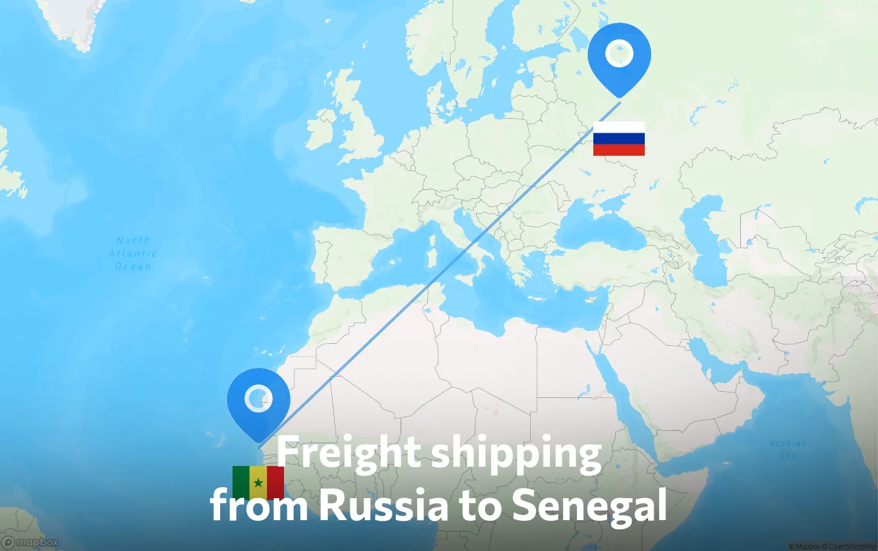 Shipping route from Russia to Senegal