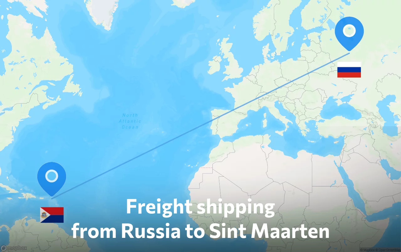 Shipping route from Russia to Sint Maarten