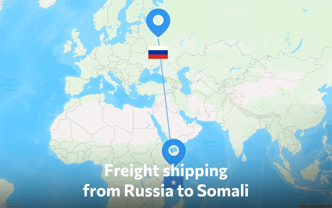 Shipping route from Russia to Somali
