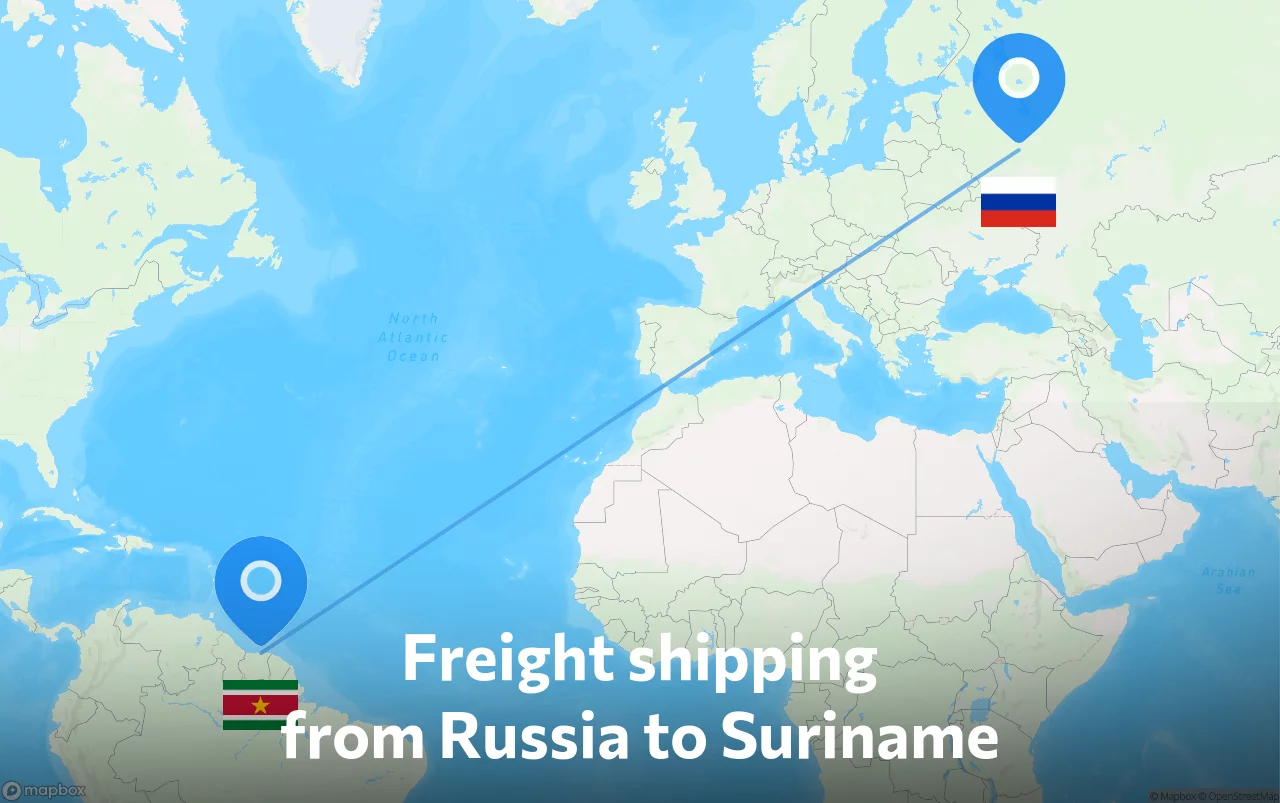 Shipping route from Russia to Suriname