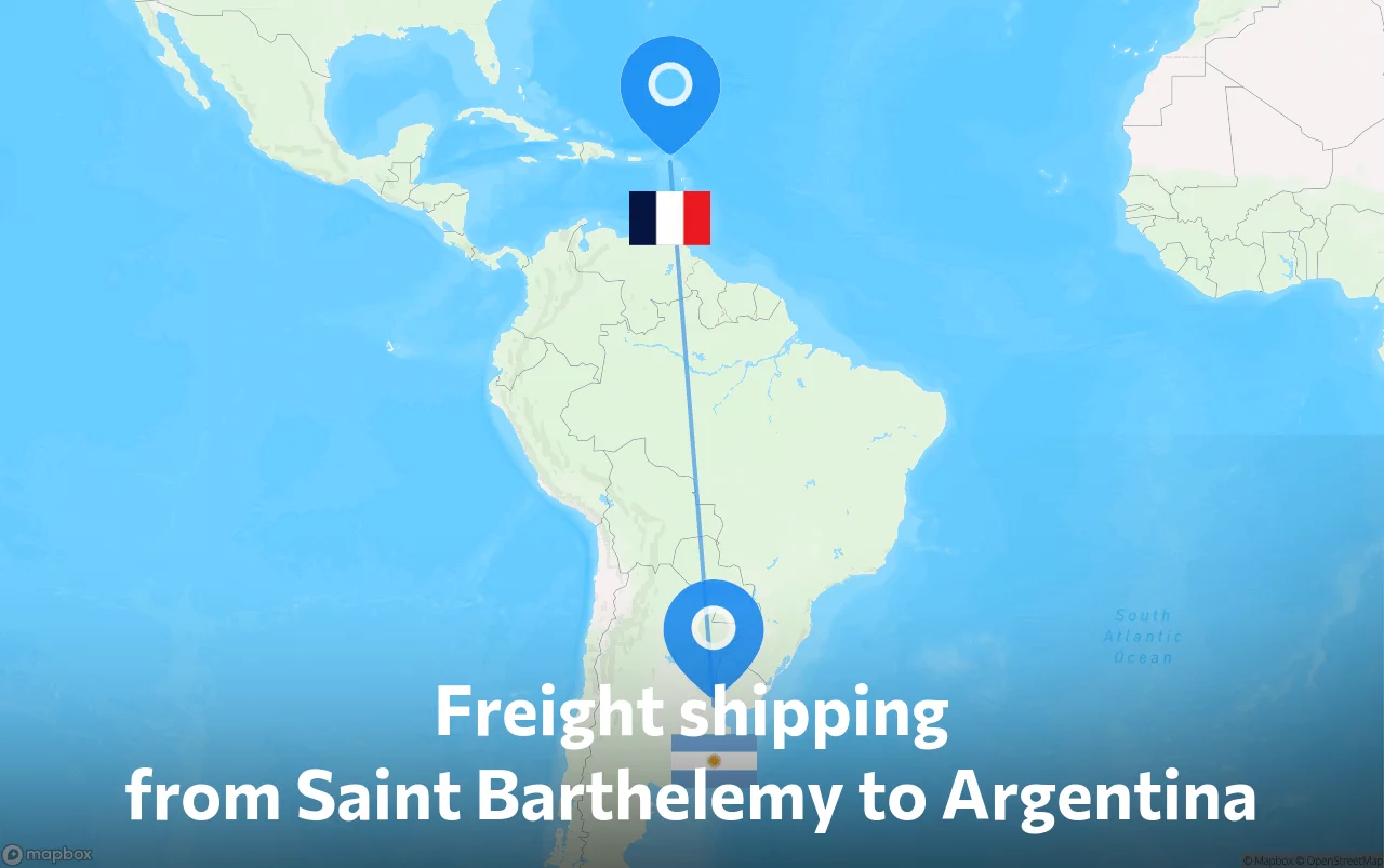 Shipping route from Saint Barthelemy to Argentina