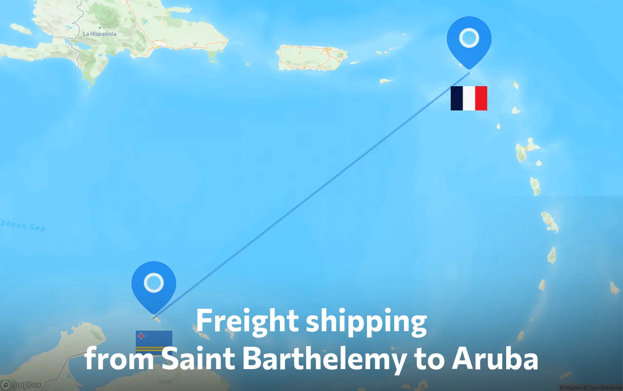 Shipping route from Saint Barthelemy to Aruba