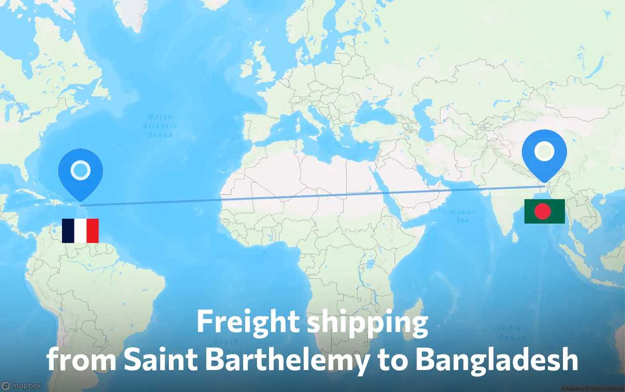 Shipping route from Saint Barthelemy to Bangladesh