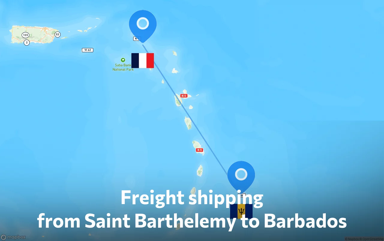 Shipping route from Saint Barthelemy to Barbados