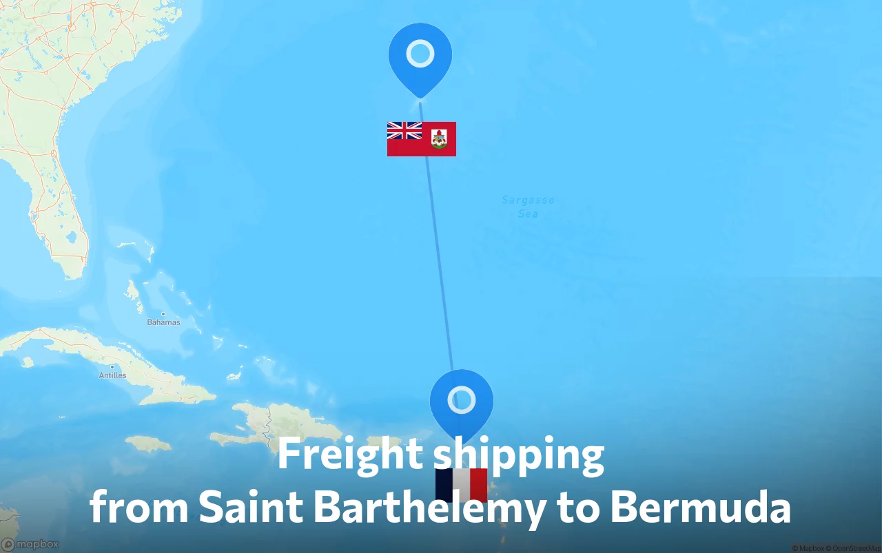 Shipping route from Saint Barthelemy to Bermuda