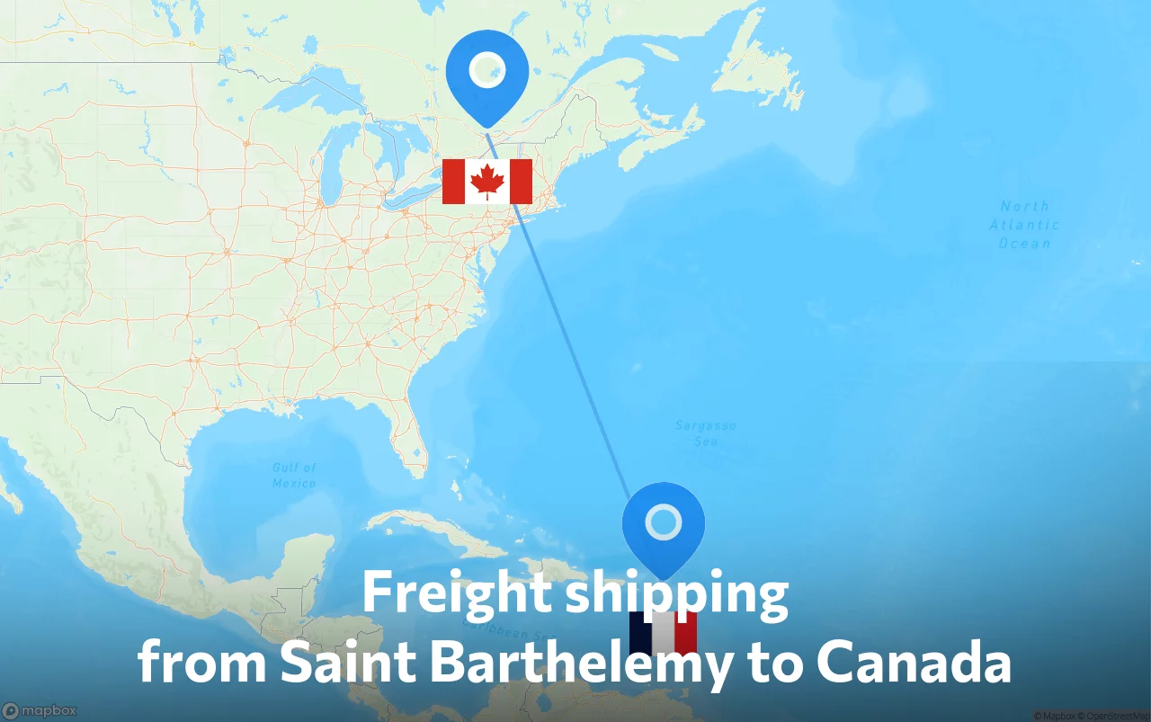 Shipping route from Saint Barthelemy to Canada