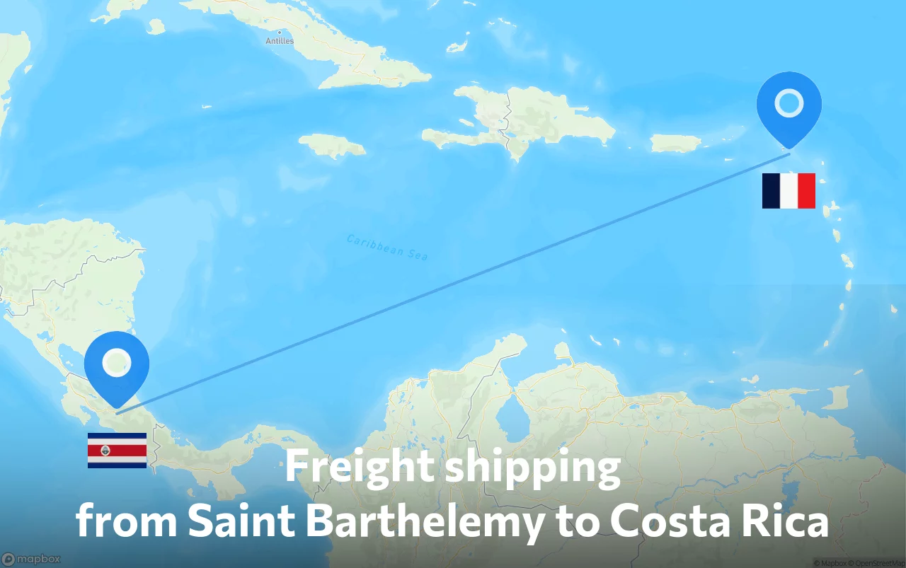 Shipping route from Saint Barthelemy to Costa Rica