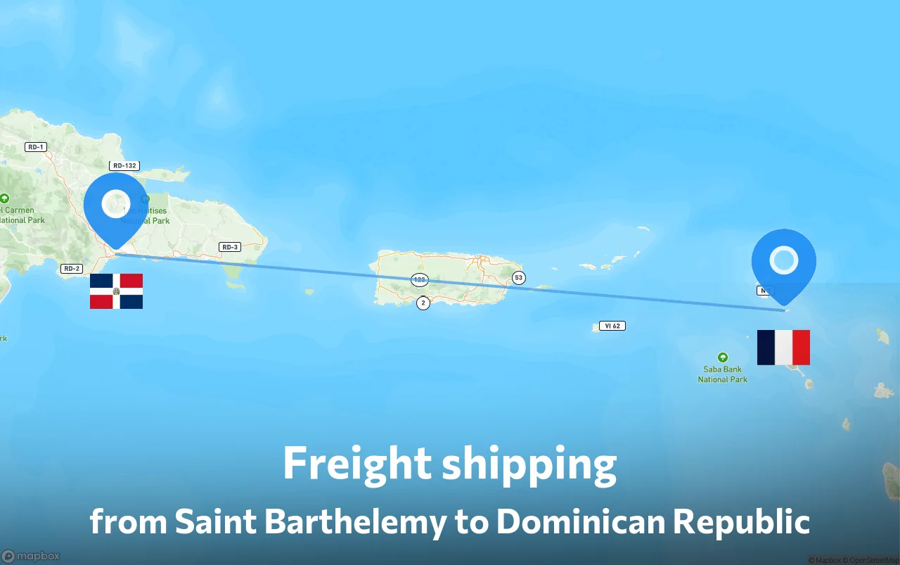 Shipping route from Saint Barthelemy to Dominican Republic