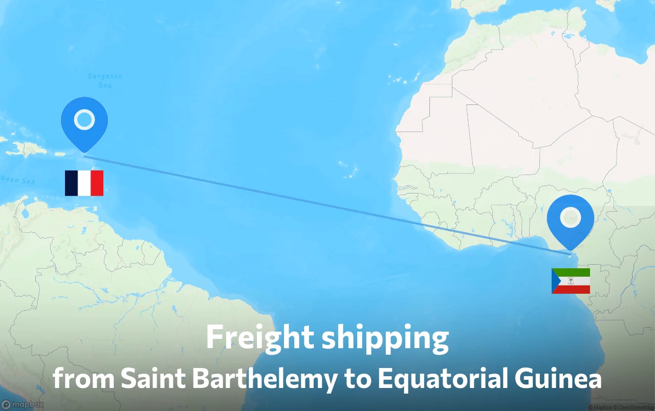 Shipping route from Saint Barthelemy to Equatorial Guinea