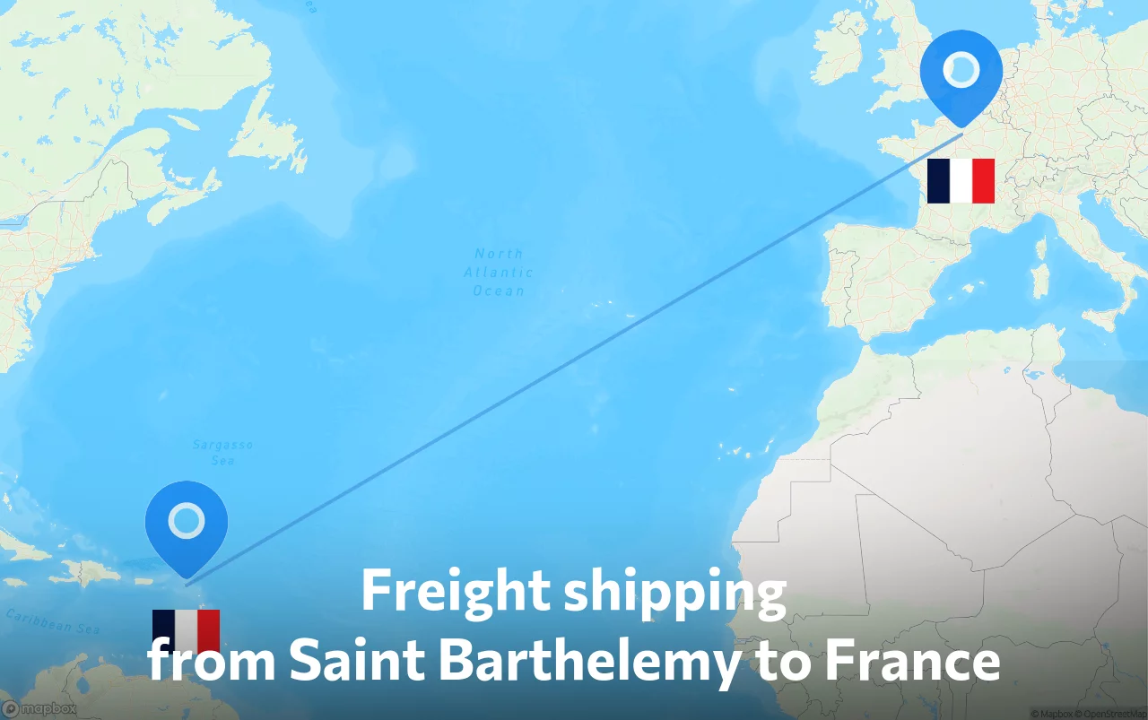 Shipping route from Saint Barthelemy to France