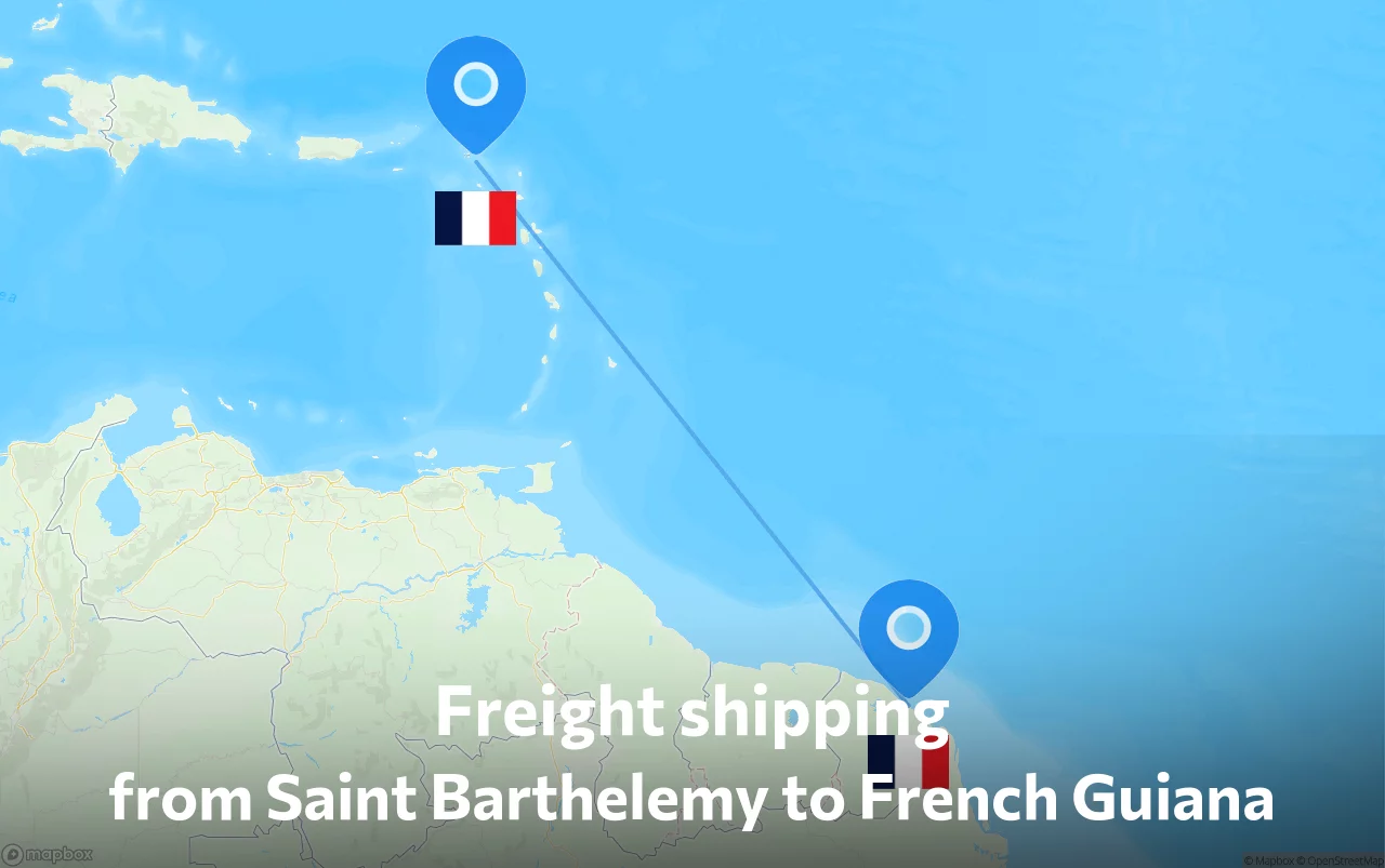 Shipping route from Saint Barthelemy to French Guiana