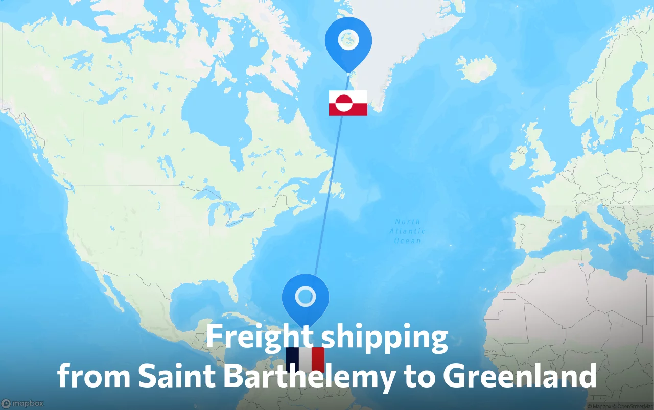 Shipping route from Saint Barthelemy to Greenland