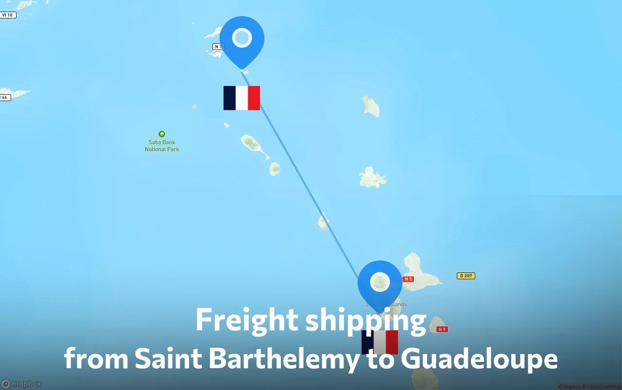 Shipping route from Saint Barthelemy to Guadeloupe