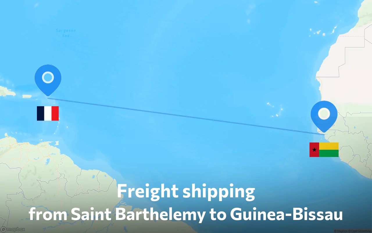 Shipping route from Saint Barthelemy to Guinea-Bissau