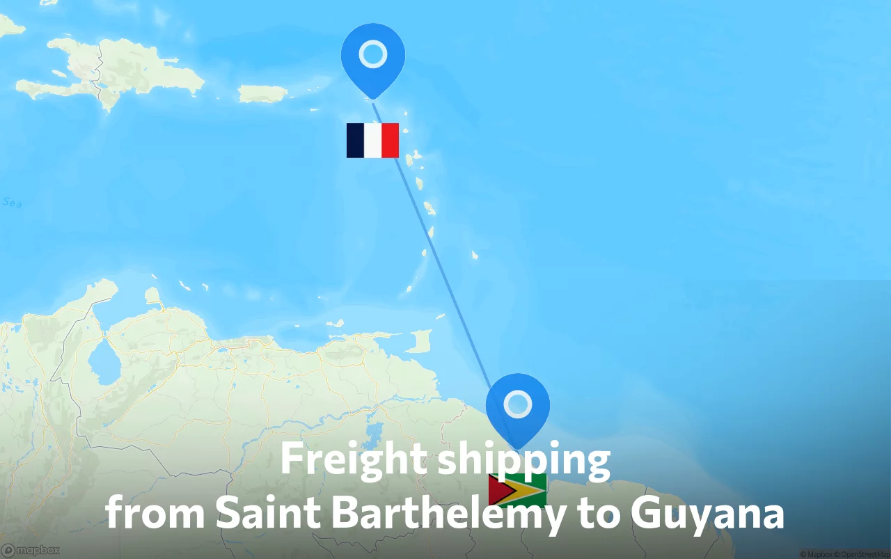 Shipping route from Saint Barthelemy to Guyana