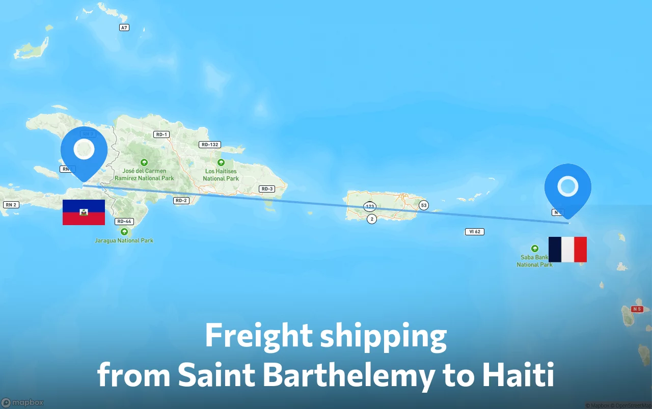 Shipping route from Saint Barthelemy to Haiti