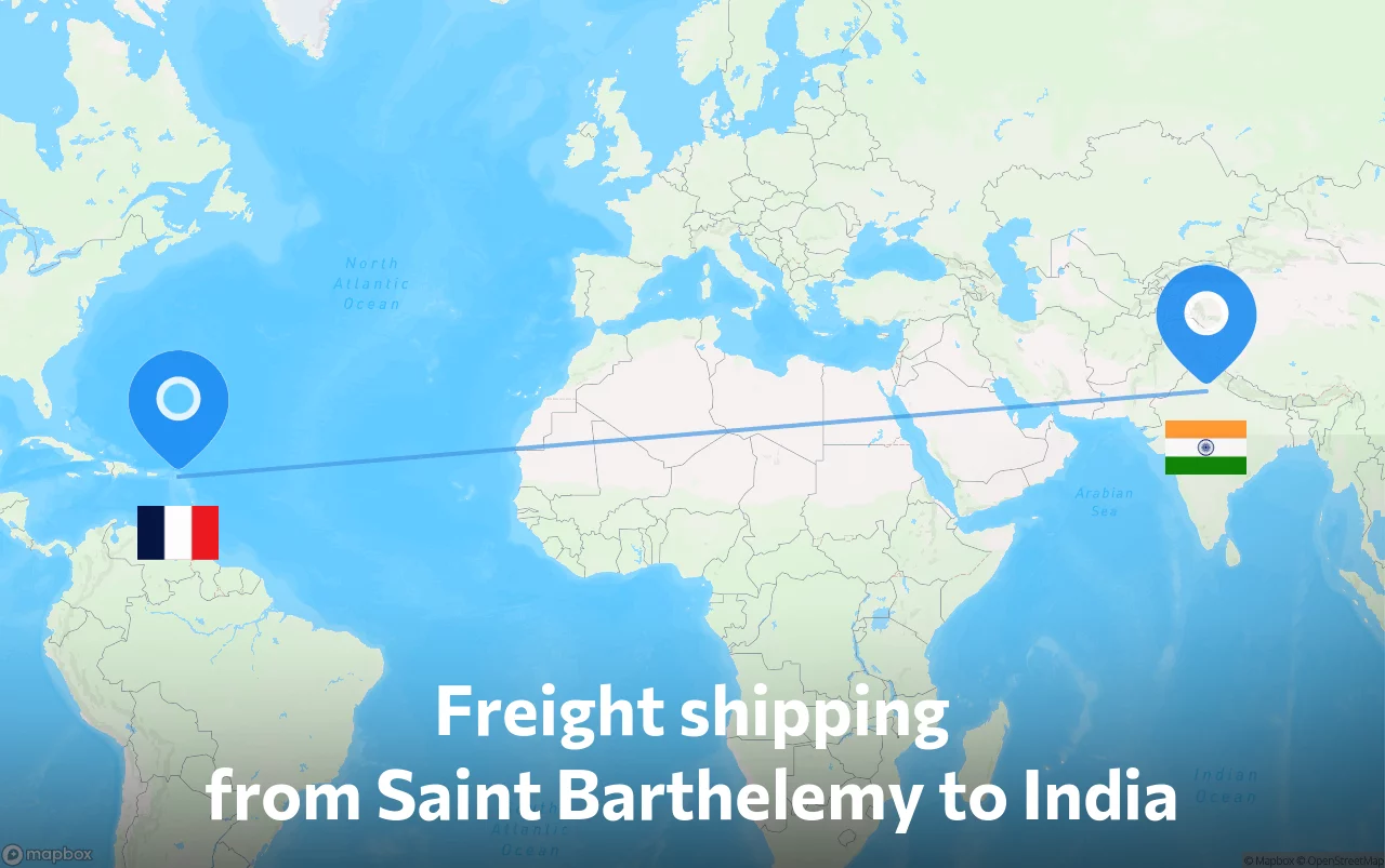 Shipping route from Saint Barthelemy to India