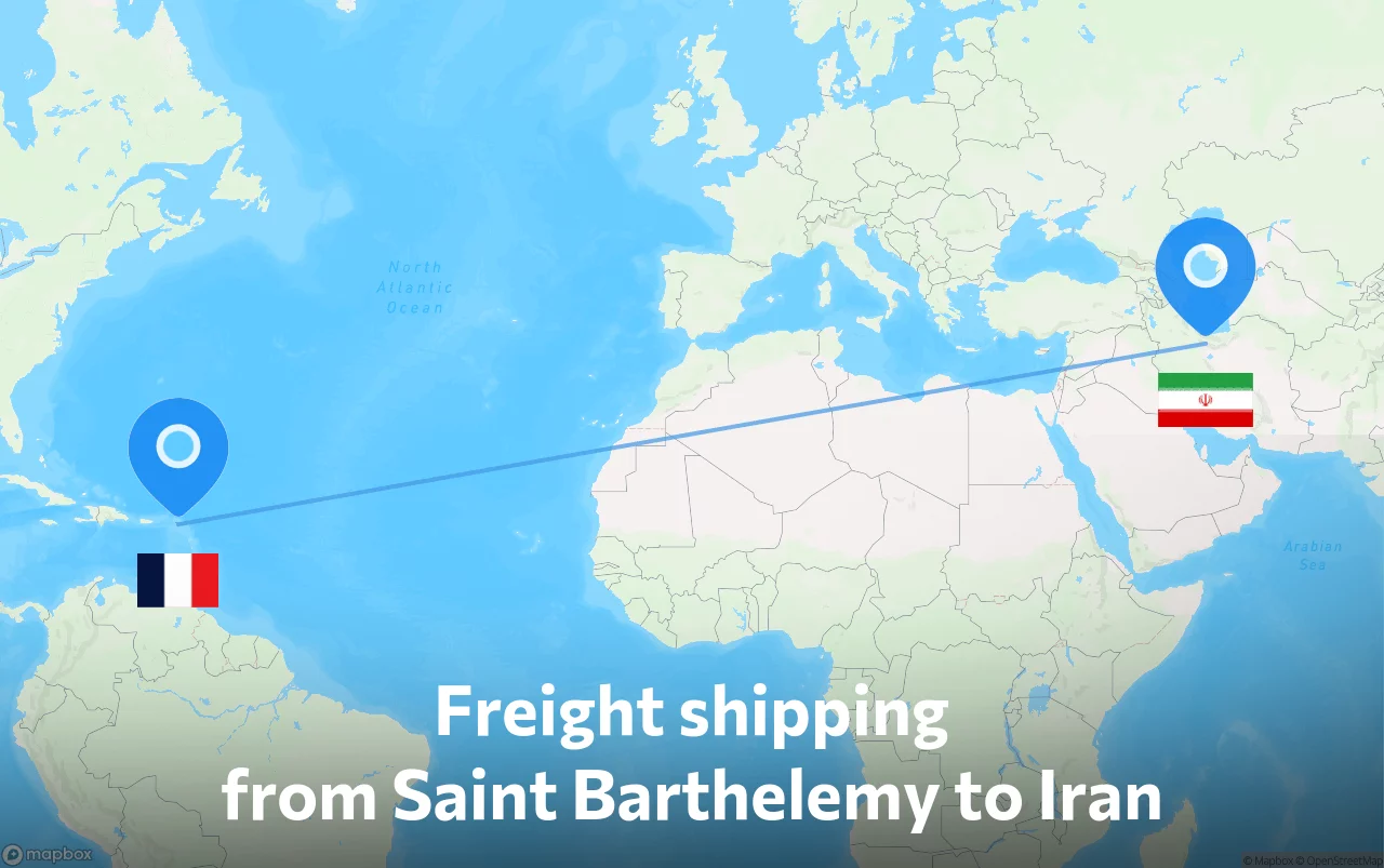 Shipping route from Saint Barthelemy to Iran