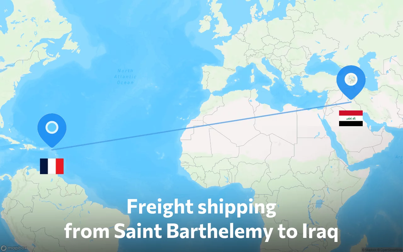 Shipping route from Saint Barthelemy to Iraq
