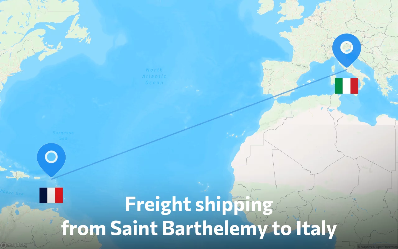 Shipping route from Saint Barthelemy to Italy