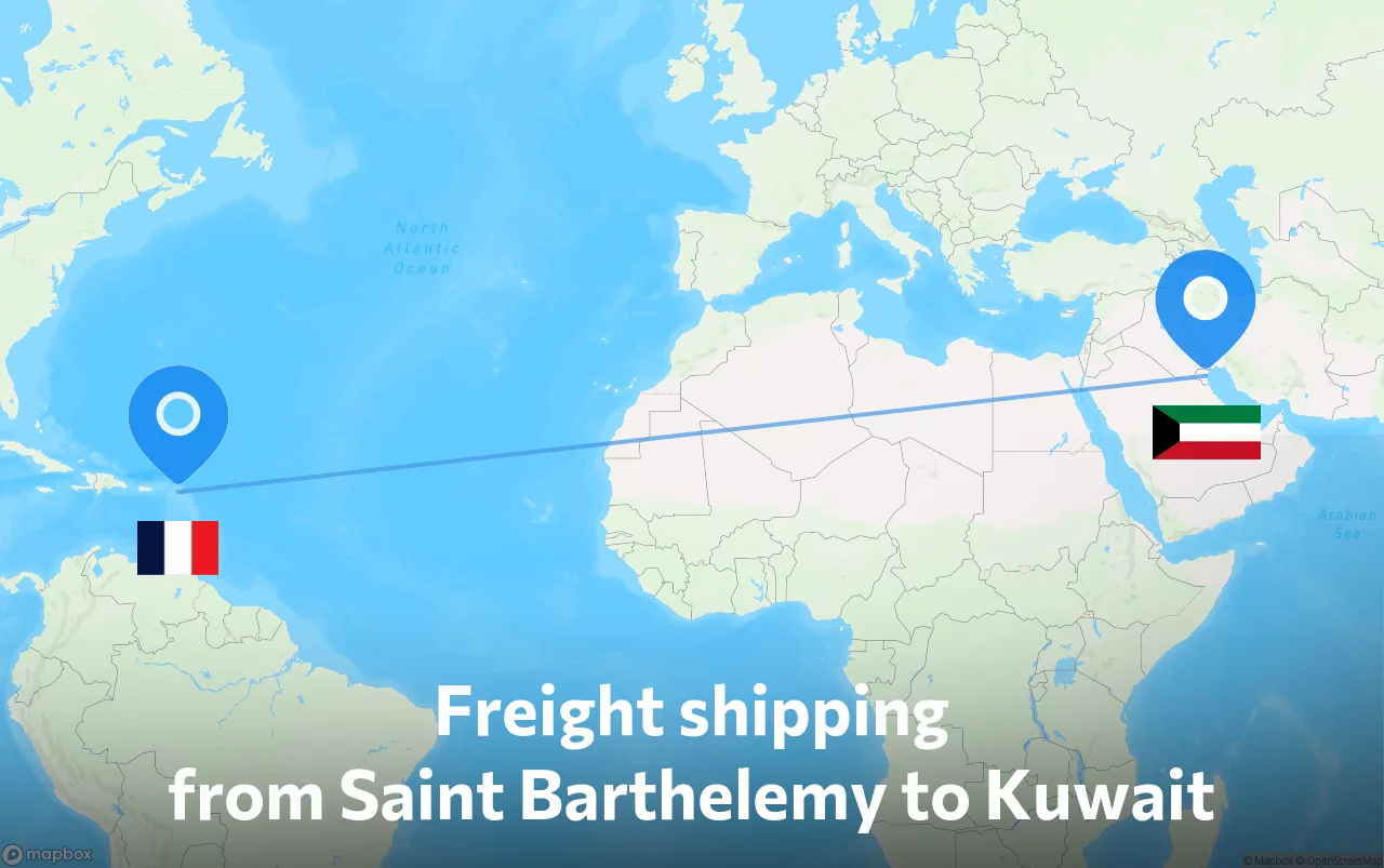 Shipping route from Saint Barthelemy to Kuwait