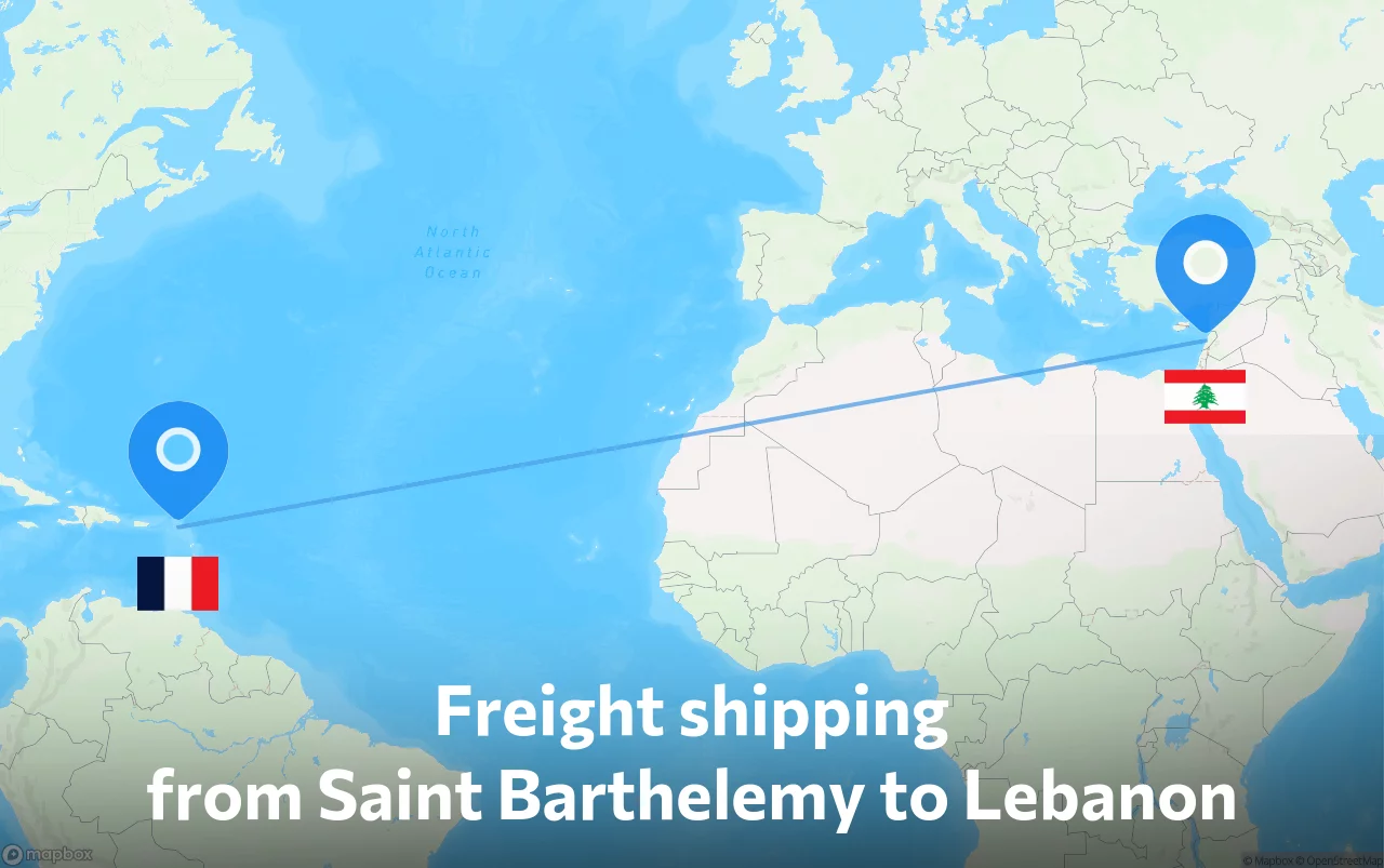 Shipping route from Saint Barthelemy to Lebanon